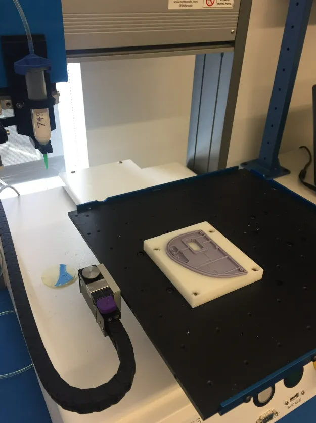 Dispensing + validation setup for adhesive evaluation